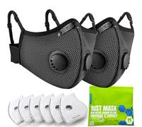 BASE CAMP Upgrade M Plus - Máscara antipolvo de malla plateada y negra, transpirable, reutilizable, con válvulas y 6 filtros de carbón activado (2 plateados)