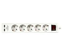 Base de alimentación con 5 Tomas y 2 Puertos USB, Cable de 1.4 MTS, Ideal para conectar múltiples Dispositivos simultáneamente.