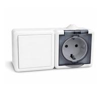 Base de Enchufe Exterior Schuko Estanco con Interruptor Simple y Tapa para Superficie, IP54 Impermeable, 16A 250V, Enchufe Resistente al Agua para Jardín, Terraza e Interior (Blanco)