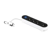 Base de enchufe múltiple (x 4, Negro/blanco, Longitud del cable: 1,4 m, IP20, Con interruptor)