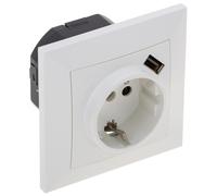 Base de enchufe schuko con USB A hembra 80x80mm para empotrar - BeMatik