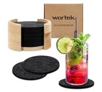 Base de fieltro Wortek con soporte de madera, tapa de fieltro. Ideal para bebidas, tazas, bares y mesas. Juego de 10 unidades. Diámetro: 10 cm. Forma: redonda. Color: