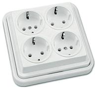 Base de soporte cuadrada TTL blanca con 4 conexiones, ideal para instalaciones eléctricas y sistemas de iluminación en hogares y oficinas.