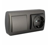 Base Doble Enchufe + Interruptor Solera Mural 2p+t 250 V 16 A Grafito - Marca: Solera - EAN: 8423220263512