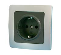 Base enchufe schuko empotrar 80x80x12mm plata/gris