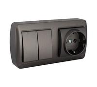 Base fija 2p+t, 16a 250v~ + doble conmutador / interruptor 10ax 250v~.