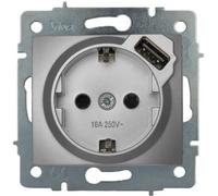 Base fija 2P+T 16A 250V + USB 2,1A 5V sin marco serie EuropaSOLERA ERP60USBAPlata