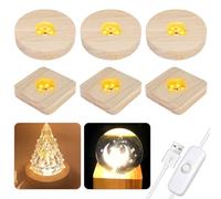 Base luminosa LED de madera: 6 piezas Base de pantalla USB, redonda y cuadrada para bola de cristal, resina acrílica