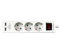 Base multiple 3 enchufes schuko + 2 tomas usb interruptor y cable 1,5m