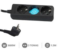 Base multiple 3 enchufes schuko cable 1,5m negra 000000024