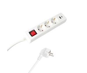 Base multiple 3 tomas schucko y 2 tomas usb (a / c) con interruptor y