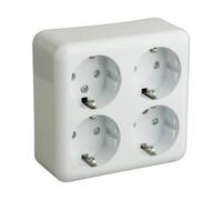 Base de Enchufe Schuko de 4 Tomas de Superficie, 250V, 16A, Ideal para hogar u Oficina, para conectar múltiples Dispositivos eléctricos.