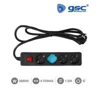 Base multiple 4 enchufes interruptor cable 1,5m negro 000027