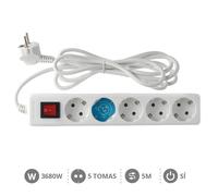 Base múltiple 5 tomas schuko con cable 5m blanca 000000795