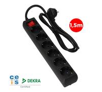 BASE MULTIPLE 6 TOMAS SCHUKO + INTERRUPTOR 1,5m 3x1,5mm COLOR NEGRO EDM