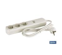 Base Múltiple Cofan con 3 Tomas y 2 Puertos USB - Cable de 1,5 Metros