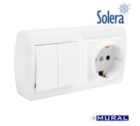 Base schuko bipolar con tl, doble conmutador y con obturador 148x72x