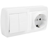 Base Schuko con doble conmutador mural - Compatible con instalación eléctrica, permite control de luz múltiple y conexión segura a la red.