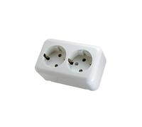 Base schuko de superficie doble, 16A, 250V, fácil instalación, ideal para espacios con alta demanda eléctrica y uso doméstico o comercial.