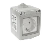 Base Schuko Estanca IP55 16A 250V para instalaciones eléctricas, resiste agua y polvo, ideal para exteriores y ambientes húmedos.