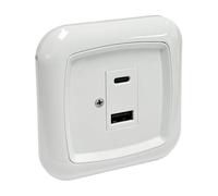 Base USB empotrable 2 tomas (2x1A) blanca, ideal para cargar dispositivos móviles en espacios reducidos.
