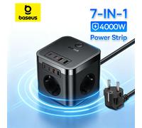 Baseus - Regleta de Carga Rápida 7 en 1 con 3 Tomas de CA, Estación de Carga USB Tipo C, Adaptador de Cable de Extensión Eléctrico EU Plug