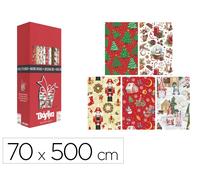 Basika Papel de Regalo Navidad Diseños Surtidos Rollo 70 cm x 5 m