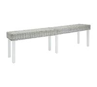 Basinlix Banco blanco 160 x 35 x 45 cm de Kubu ratán y madera de caoba para pasillo, salón, dormitorio, balcón, terraza, banco de comedor estable, banco de cofre multifuncional, banco de zapatos
