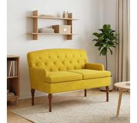 Basinlix Loveseat - Cojín de terciopelo de dos plazas, color amarillo claro, 111 x 65 x 79 cm, con cierre de botón, marco de madera estable, cojines extraíbles, patas de árbol de goma, ideal para