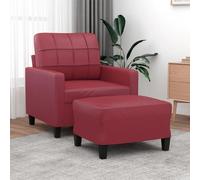 Basinlix Sillón con taburete de piel sintética, color rojo vino, 78 x 77 x 80 cm, muebles tapizados duraderos, diseño moderno para salón, habitación de invitados u oficina con espacio de