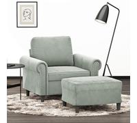 Basinlix Sillón con taburete de terciopelo gris claro, 60 cm, muebles tapizados para salón y habitaciones de invitados, cómodo sillón de relax con estructura robusta, estilo moderno, ideal para leer