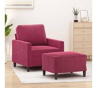 Basinlix Sillón de terciopelo rojo vino con taburete, 78 x 77 x 80 cm, muebles tapizados para salón y habitación de invitados con estructura estable, asiento cómodo y diseño versátil
