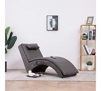 Basinlix Tumbona de relax con cojín gris de piel sintética, chaise longue ergonómica con función de masaje y calefacción, cómodo sillón para salón, dormitorio, oficina, hotel y habitaciones de