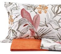 Bassetti Juego de sábanas para cama de plaza y media, sábana encimera de 180 x 280 cm, sábana bajera con esquinas de 125 x 200 cm y una funda de almohada de 50 x 80 cm, de algodón (flor naranja)