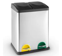 BAKAJI Cubo de basura de reciclaje de acero inoxidable y plástico con compartimentos, contenedor de basura extraíble con apertura a pedal, para casa, cocina y exterior (30 litros)