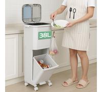 BASURA BAKAJI, contenedor de basura de cocina que , 38 litros, contenedor para separación de residuos, basura, reciclaje, cajón inclinable, ideal para el hogar, comedor, 42 x 27,5 x 74,5 pulgadas