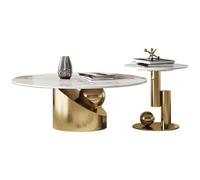 BASXDRFXZ Mesas Auxiliares Mesa de Centro Redonda Estilo Italiano con Placa Roca, Mesa Sencilla Acero Inoxidable for Sala Estar apartamento pequeño