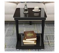BASXDRFXZ Mesas Auxiliares Mesa de Centro Vidrio Templado Cuadrada césped for Patio Trasero al Aire Libre con Marco Metal Muebles Mesa Almacenamiento(Black)