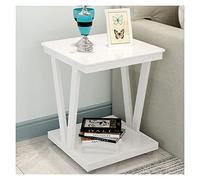 BASXDRFXZ Mesas Auxiliares Mesa de Centro Vidrio Templado Cuadrada césped for Patio Trasero al Aire Libre con Marco Metal Muebles Mesa Almacenamiento(White)