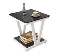 BASXDRFXZ Mesas Auxiliares Mesa de Centro Vidrio Templado Cuadrada césped for Patio Trasero al Aire Libre con Marco Metal Muebles Mesa Almacenamiento(Black+White)