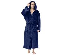 Bata con capucha para hombre, albornoces de felpa, kimono, albornoz con 2 bolsillos y cinturón, suave y cálido invierno, forro polar de franela, moderno, informal, ropa de dormir hasta la pantorrilla