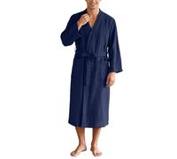 Bata para hombre, kimono largo, ligero, moderno, japonés, suave, para sauna, primavera, verano, bata fina, cárdigan monocolor, traje de casa, albornoz de viaje, aireado, O Navy, L