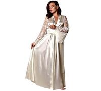 Bata para mujer, ligera, larga, albornoz de verano, albornoces delgados para novia/damas de honor, sexy, de encaje, manga larga, albornoz para sauna, con cinturón, bata, kimono de seda, ropa de dormir