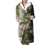Bata térmica con capucha para mujer, talla grande, extra gruesa, larga para invierno, bata de baño suave, ropa de dormir para casa, bata de noche, bata de noche de talla grande, camisón para después