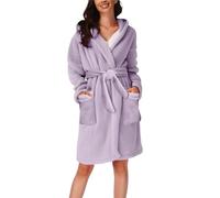 Batas Mullidas para Mujeres - Albornoz Cálido y Acogedor con Capucha, Albornoz de Toalla Súper Suave con Capucha, Manga Larga Color Sólido Ropa de Dormir, Bata Cálida para Señoras, Morado (, M