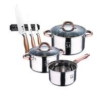 Bateria 5pc acero inoxidable ø16ø18ø20, aptas para inducción+ bergner copper set de 3 cuchillos en acero inoxidable + soporte magnético de pared