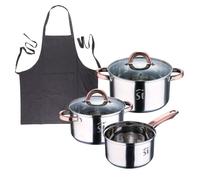 Bateria 5pc acero inoxidable ø16ø18ø20, aptas para inducción+ delantal de cocina gris oscuro 100% algodón 75x80cm de talla única smart masterpro