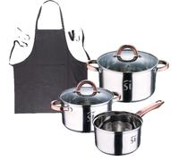 Bateria 5pc acero inoxidable Ø16Ø18Ø20, aptas para inducción+ Delantal de Cocina Gris oscuro 100% Algodón 75x80cm de talla única SMART MasterPRO