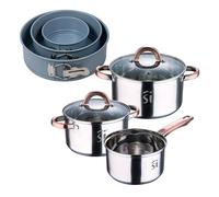 Bateria 5pc acero inoxidable ø16ø18ø20, aptas para inducción+ juego de 3 moldes de horno redondos ø12ø18ø22cm noia san ignacio 11 cm