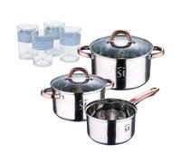 Bateria 5pc acero inoxidable ø16ø18ø20, aptas para inducción+ juego de 4 vasos de 0,5l noia san ignacio